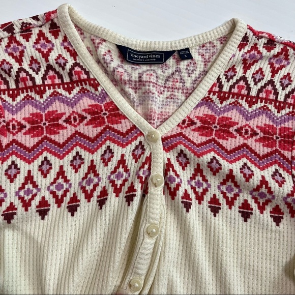 NWOT VINEYARD VINES Dreamcloth Waffle Knit V Neck Henley Shirt Faire Isle Sz L - Picture 3 of 6